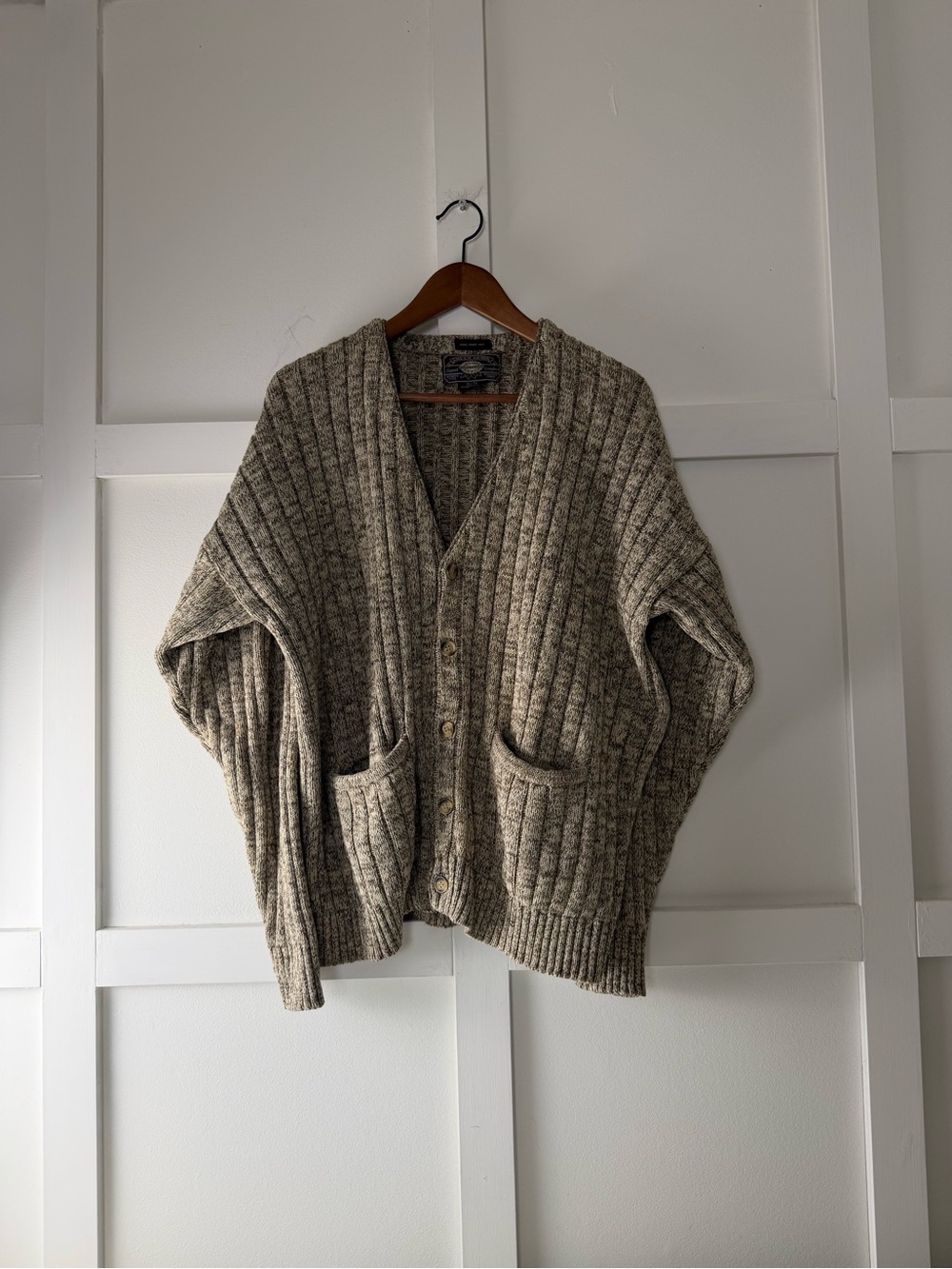Vintage 100% Cotton Cardigan XL – Brown Taupe Marled Knit Grandpa Style